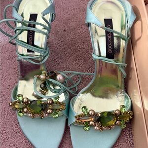 Sergio Rossi Turquoise Embellished Heels